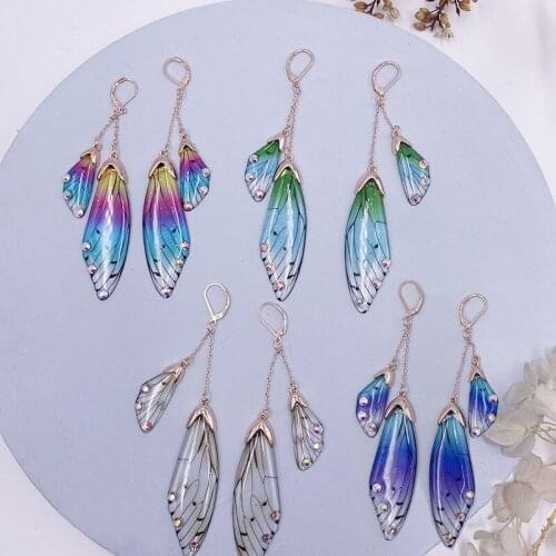Gifts Handmade Double Wing Fairy Party Crystal Hot Sale High Quality Wing Simulation Foil Butterfly Drop Earring Insect