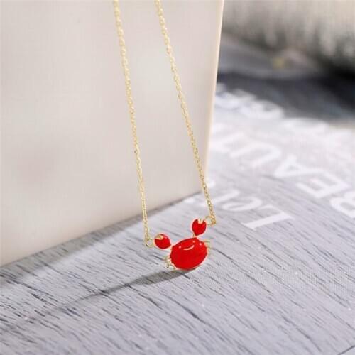 Sole Memory Simple Cute Red Drop Glaze Crab Cancer Fresh 925 Sterling Silver Clavicle Chain Female Necklace SNE393