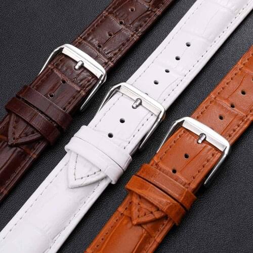 Watchband Leather Men Women Watch Band 26mm 24mm 22mm 18mm 16mm 14mm Wrist Watch Strap Watchbands Bracelet Silver Metal Buckle
