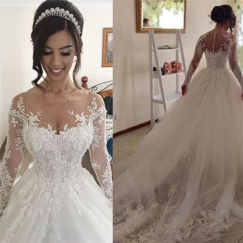 Embroidery Beading Luxury Wedding Dress Plus Size Robe De Mariée 2020 Lace Bridal Gowns Vestido De Noiva A-Line Bride Dresses