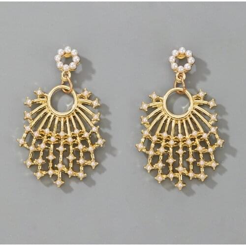 HuaTang New Fashion Geometric Pearl Drop Earrings for Women Exaggerated Gold Color Big Earrings Ladies Ear Hanging Jewelry Gift