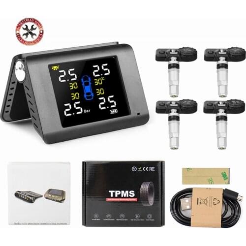 New Version Car Tire Pressure Alarm Monitor System Real-time LED Display Solar power tpms with 4 Internal sensors