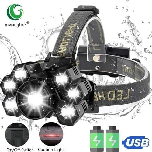 Super Bright 5/7 LED Headlight Rechargeable Headlight Flashlight 5 Modes Use 18650 USB Rechargeable IPX4 Waterproof Headlight