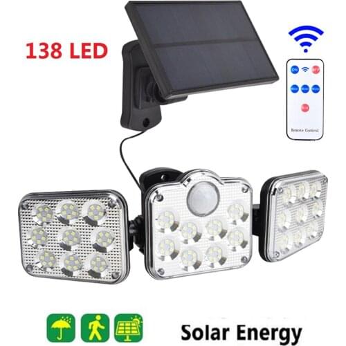 138 led seperable remote Solar Light Outdoor Solar Lamp Motion Sensor Garden Wall Street Decorative security lamps cable
