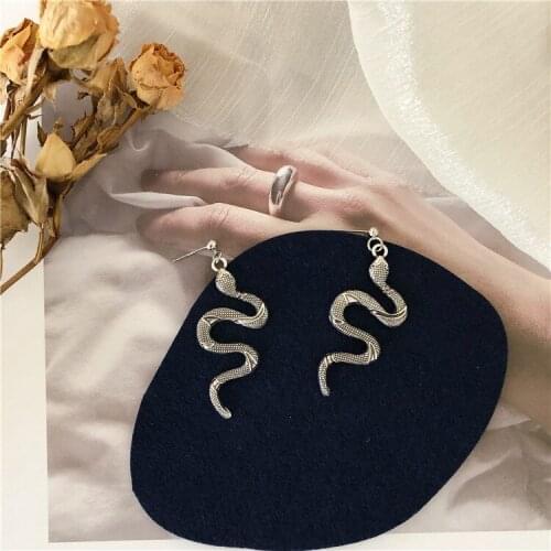 Vintage Silver Color Metal Snake Shape Drop Earrings Punk Simple Animal Geometric Earrings For Women Gypsy Party Jewelry