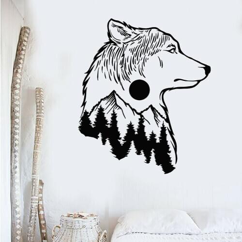 Wolf Wall Sticker Wolf Animal Window Decals Tribal Nature Moon Tree Bedroom Art Mural Home Bedroom Wallpaper M292