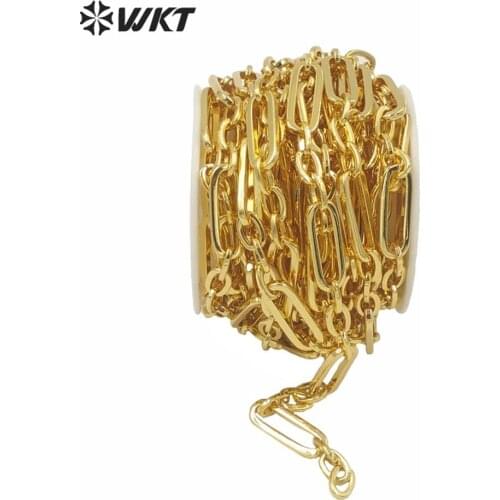 WT-BC155 Wholesale big chunky 18k real gold plated brass chain for jewelry design women gold combined boho style necklace chain