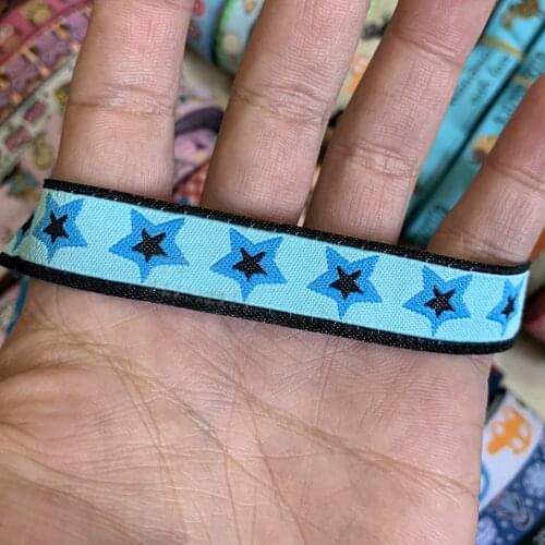 ZERZEEMOOY 5/8" 16 mm 5yards/lot Cartoon Polyester Woven Jacquard Ribbon Blue Star KTZD19112502