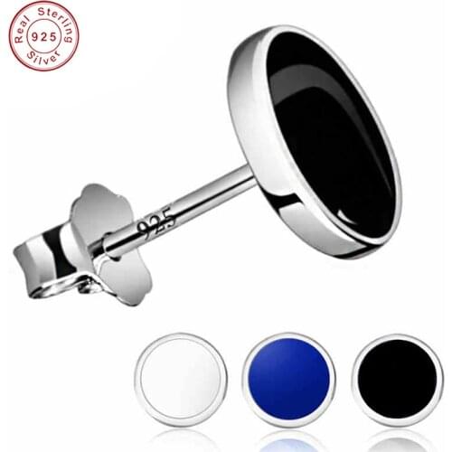 Unisex Fashion Enamel Round Black Blue White S925 Silver Ear Studs Earrings Men Women Drop Earring Boy Girl Jewelry Gifts