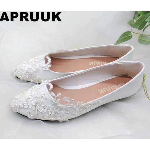 Woman shoes flat heel female women wedding shoes white color with silver lace brides bridal shoes