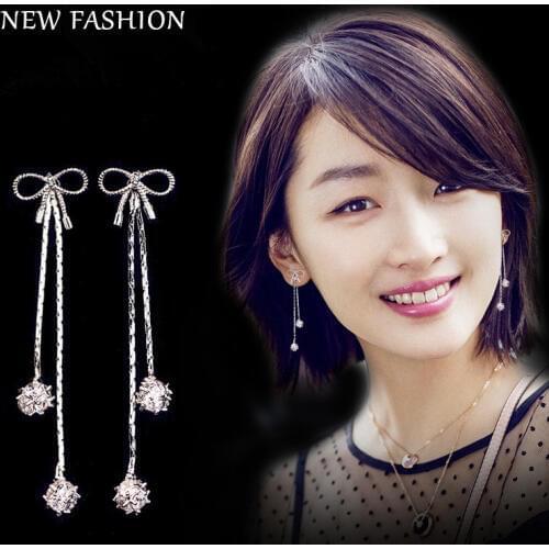 MZC New Fshion Jewelry Long Bowknot Drop Big Earrings for women Zircon pendientes Dangle Earrings mujer moda oorbellen kolczyki
