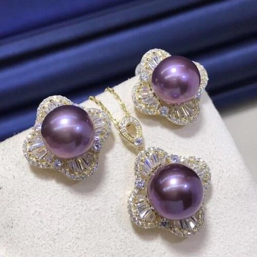 Fine Jewelry 1030 Natural Fresh Water Purple Pearl Jewelry Sets 9-11mm Females Jewelry Sets for Women FIne Jewelry Sets