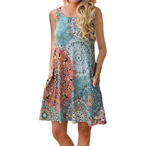 Womens 2021 Summer Beach T-Shirt Dress Casual Printed Tank Sexy Mini Dresses Fashion Beach Party Sundress Plue Size S-XXXL -001