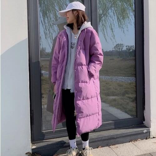 Women White Duck Down Coat 2021 New Winter Fake Two Piece Hooded Puffer Jackets Female Thicken Warm Long Bread Jackets Overcoat