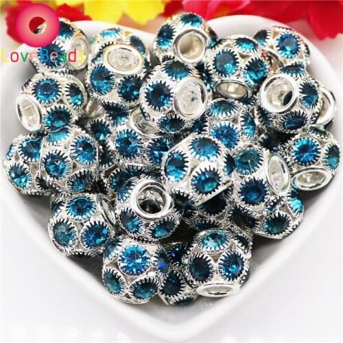 10Pcs Big Round Ball Charms Rhinestone Crystal Spacer Beads Fit Pandora Bracelet Bangle Snake Chain Women Girls Jewelry Making