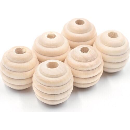 10pcs Round Plicated Shape Big 20mm Natural Wood Loose Handcraft Beads for DIY Crafts Jewelry Making