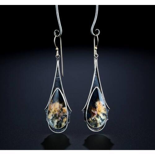 2019 New Vintage Resin Ethnic Boho Dangle Earings Silver Drop Earrings for Women Indian Jewelry Bohemian Statement Brincos Gifts