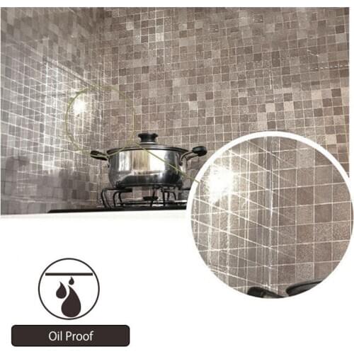 45x200cm Waterproof Mosaic Aluminum Foil Self-adhensive Anti Oil Kitchen Wallpaper Heat Resistance DIY Wall Sticker