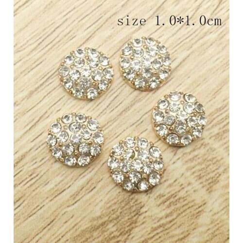 50Pcs/Lot 10MM Newborn Cute Shinny Alloy Buttons For Embellishment Round Clear Rhinestone Button For Wedding Hair Flower MYQB039
