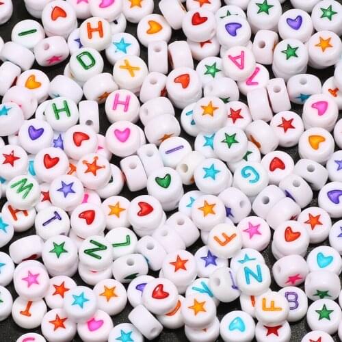 7*4mm Colorful Mixed Letter Acrylic Beads Round Flat Alphabet Spacer Star Heart Beads For Jewelry Making Diy Bracelet Necklace