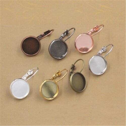 Aclovex 20pcs/lot Copper French Earring Settings Blank Cabochon Cameo Base Diameter 10mm 12mm Bezel Tray for DIY Jewelry Making