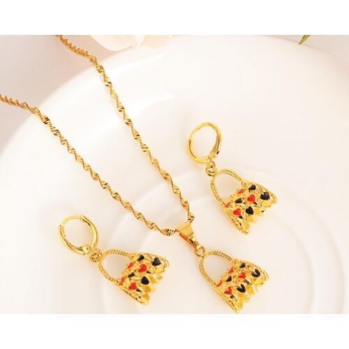 PNG Africa Romantic axe Sets gold Bilum purse bag necklace drop Ear ring earrings Jewelry Set for women Wedding Bijoux gifts