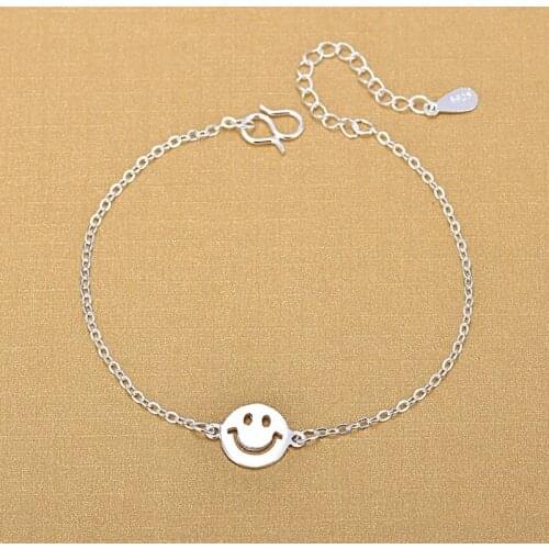 Solid Silver Anklets 925 Fashion Silver Jewelry Chain Smile Face Anklet for Women Girls Friend Foot Barefoot Leg Jewelry Gift