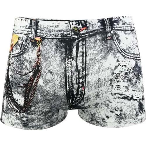 Cotton Underwear Men Sexy Denim Short Boxers Mens Boxers Man Underpants Cuecas Breathable High Elastic Jeans Printed Bikini