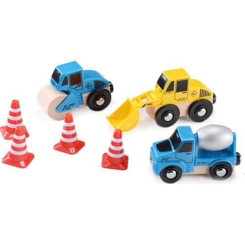 Construction vehicle toy combination Wooden track electric train set wooden building block rail car toy childrens toy car gift