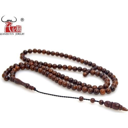 Islam High Quality Muslim Rosary Beads 99 Allah Prayer Beads Natural Palm Fruit Kuka Tasbih Charm Bracelet 4-10mm Dyed brown