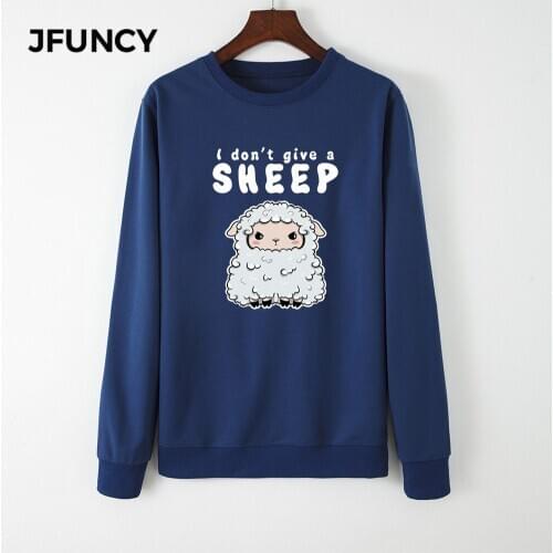 JFUNCY Women Hoodie Pullover Streetwear Female Casual Girls Pullovers Cute Sheep Print Sweatshirt New Spring Hoodies Tops