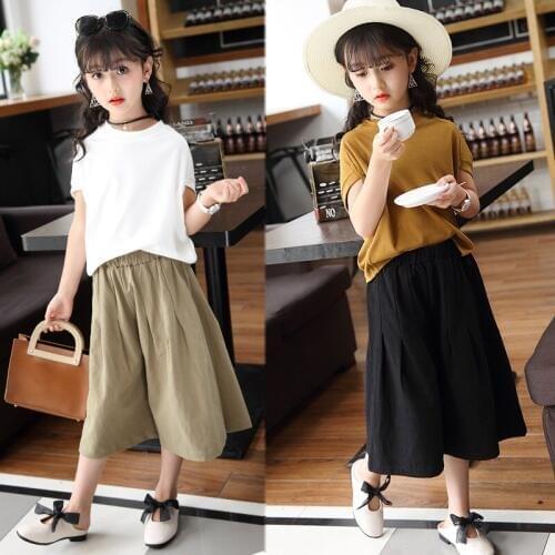 Childrens Girls' Clothing Set Summer Childrens Bat Sleeve Tops and Wide Leg Pants 2 Piece Set Girls Fashion Set 4/7/9/13/15 Y