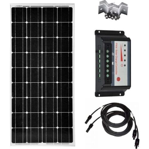 Kit Solar 100w 200w 300w 400W Solar Panel 100w 12v 220V Charger Solar Controller 12v/24v 30A PV Cable Z Mount Bracket Rv Boat