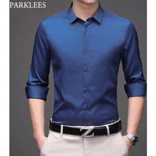 Royal Blue Mens Dress Shirts 2021 Quality Superfine Fabric Shirt for Men Slim Fit Wedding Business Formal Shirt Male Chemise 4XL