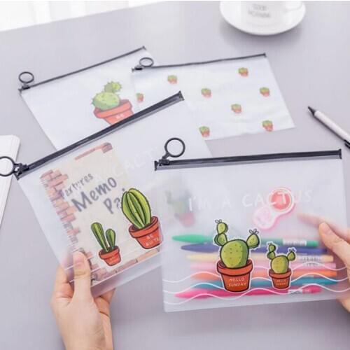 Travel Make Up Beauty Toiletry Bags Female Makeup Organizer Large Capacity Transparent Pens Bag Women Cactus Plastic Pencil Bag