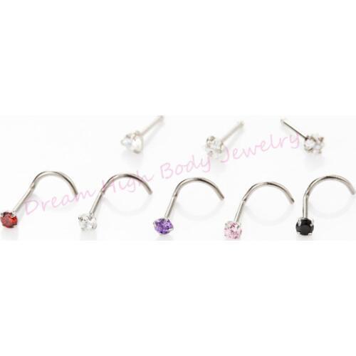 Crystal Zircon Nose Ring Screw Nose Stud Clear Curved Or Straight 316 Surgical Steel Pin Ring Piercing For Women Girl 20g 0.8mm