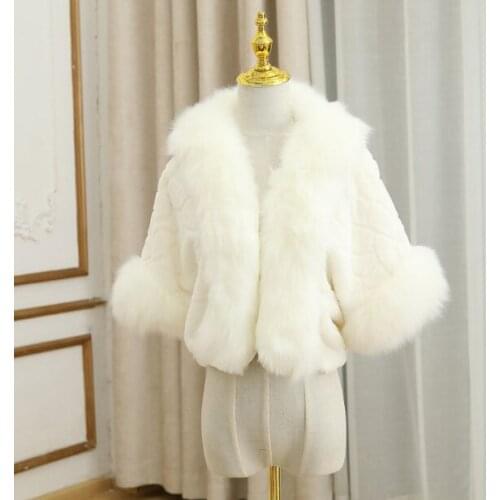 Winte Fur Cape with Short Sleeve Bridal Faux Fur Jacket Winter Faux Fur Jacket Bridal Fur Shawl Wedding Fur Shawl Fur Jacket Fau