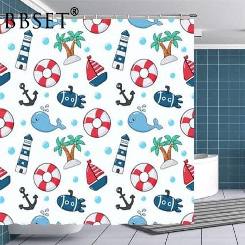 Cartoon Shower Curtain Interesting Marine Life Pattern Waterproof Multi-size Douchegordijn Kids Bathroom Decor with 12 Hooks