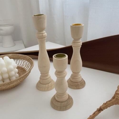 1PCs Unfinished Candlesticks Holders Retro Vintage Unpainted Simple Wood Classic Craft Candlesticks Holders Wedding Decorations