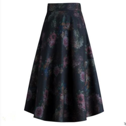 Autumn winter Woolen Skirt Women Retro Thick High Waist Long Skirt Big Swing Prints Wool Skirts a-line plus size 4XL