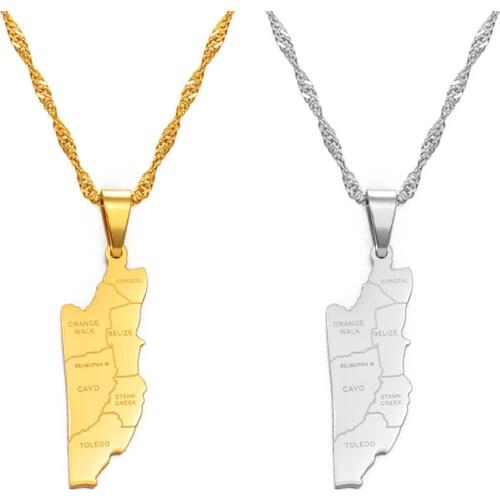 Anniyoc Belize Map Cities Pendant Necklaces for Women Gold Color Charm Belizes Maps Jewelry Patriotic Gifts #168821