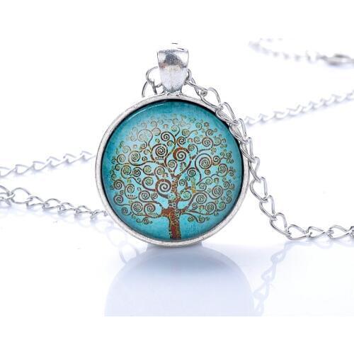 2016 Lureme Life Tree Pendant Necklace Art Tree glass Cabochon Necklace Silver Chain Vintage Choker Statement