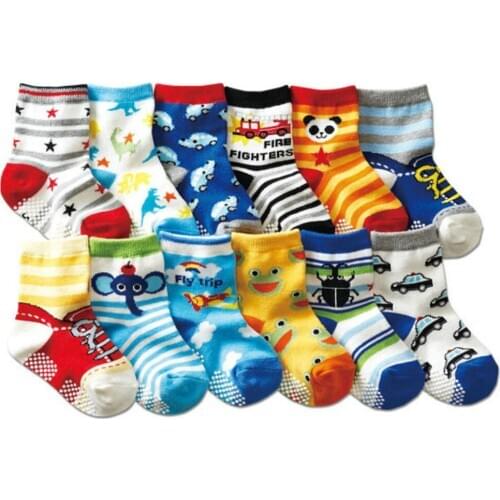 12pair Spring Summer Autumn Winter Baby Socks 0-5 Years Cartoon Non Slip Cotton Children Car Panda Boy Socks Breathable Sweat