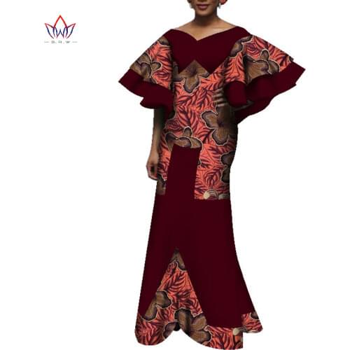 BRW African Women Dress Shuffle Sleeveless Maxi Dress Print Dashiki Party Date Wedding Dress for Women Plus Size 6XL WY2289