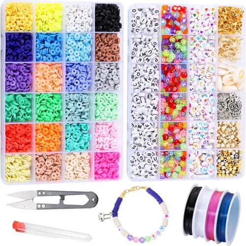 Flat Round Polymer Spacer Beads Boxes For DIY Bohemian Bracelet Jewelry Making Accessories Discs Slice Clay Alphabet Bead Kits
