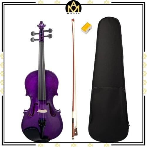 Full Size 4/4 Violin Student Violin Basswood Violin Ebony Fingerboard KIT+Bridge+Rosin+Case+Bow Purple Color Electric Violin