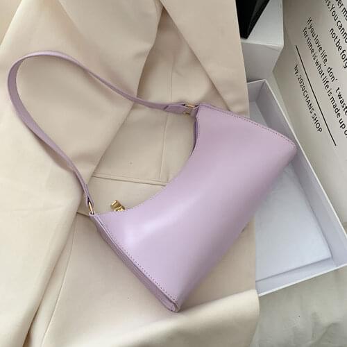 Simple Women Baguette Underarm Bag Soft PU Leather Ladies Small Shoulder Bags Fashion Solid Color Female Armpit Bag Clutch Purse