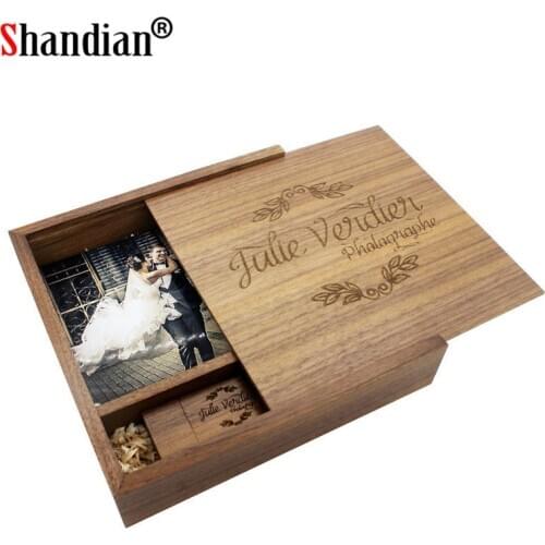 SHANDIAN free custom logo Walnut Wood Photo Album guitar usb+Box USB 2.0 Memory card Pendrive 16GB 32GB Photography Wedding gift