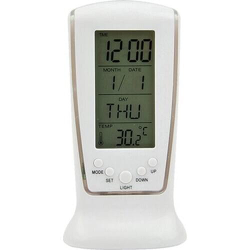 LED Blue Night Light Digital Mini Desk Clock With Electronic Calendar Thermometer Table Clock 7 Sounds Alarm Clock For Battery