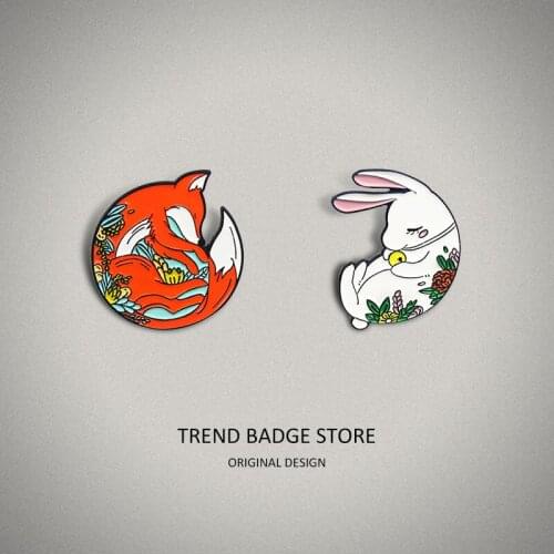 Cute Flower Rabbit Fox Sleeping Curly Body Supplement Charges Cartoon Animal brooch Jewelry badges for backpack